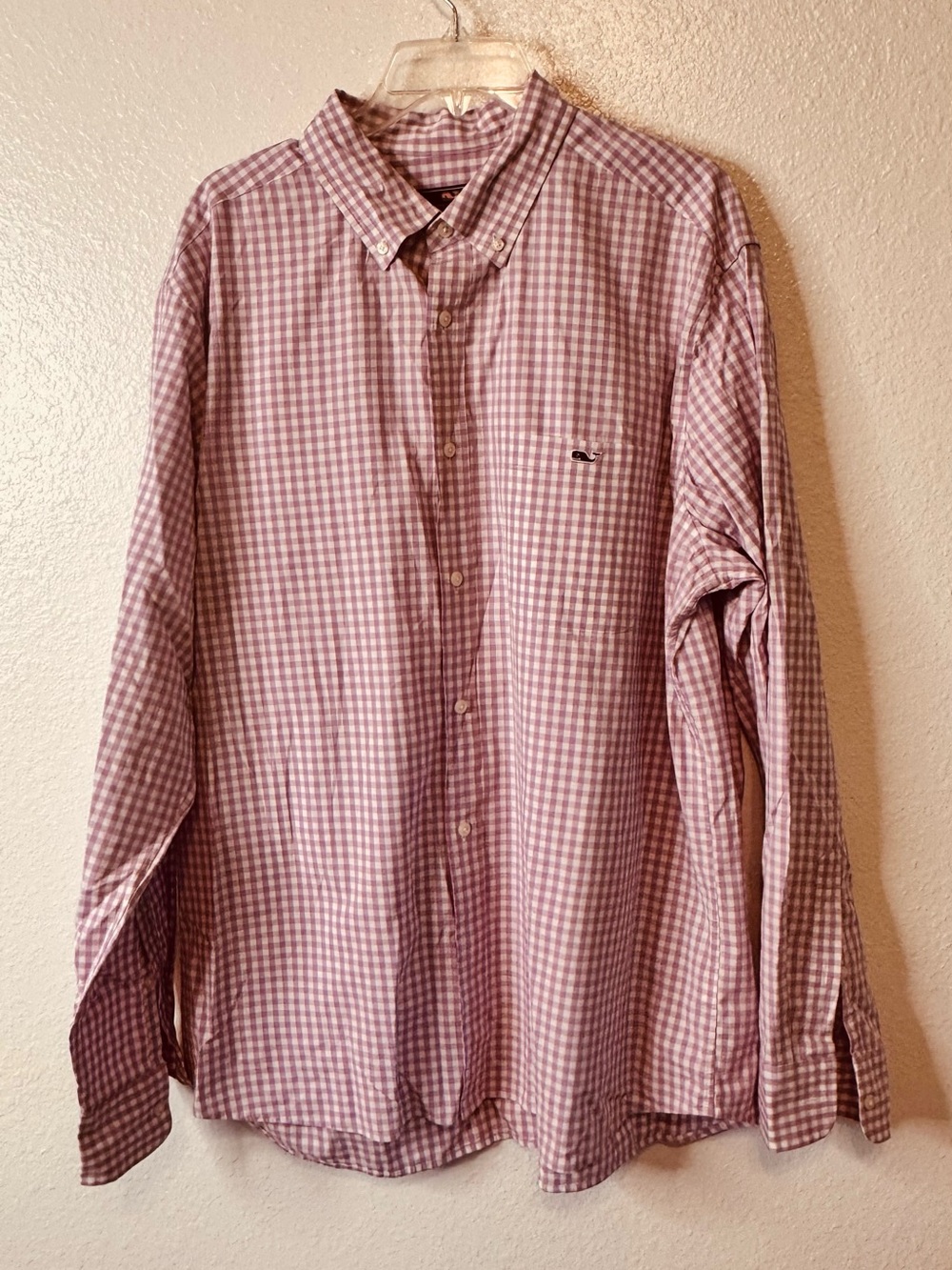 Vinyard Vines Purple White Gingham check Cotton Long Sleeve Button Down XL Shirt